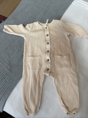 Cream Waffle-Knit Baby One-Piece Romper